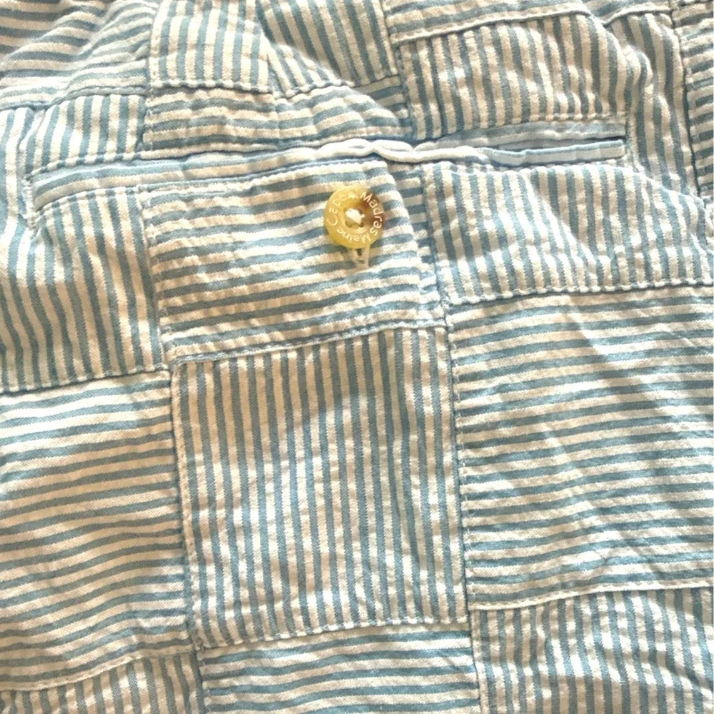 Cape Madras Preppy Seersucker Patchwork‎ Shorts 42 Blue White Striped Coastal